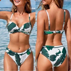 NWT Cupshe Mid Rise Twist Front Leafy Bikini